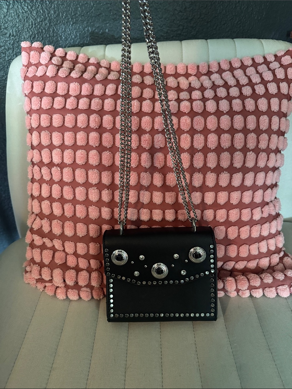 ASOS Black Studded Crossbody Bag with Silver Chain